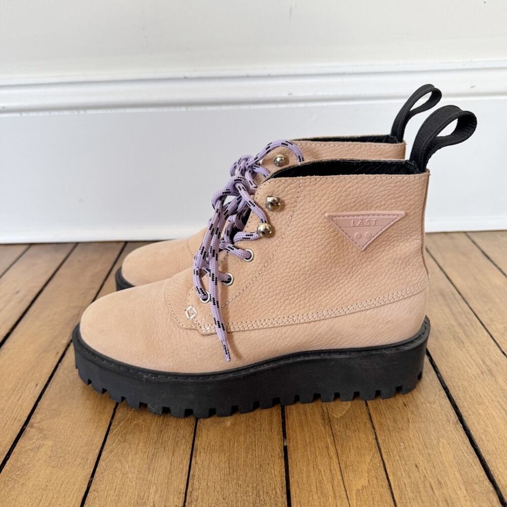Last Rock Nubuck Leather Chunky Platform Sole Lace Up Boot 36 / 6 -7 Blush Pink - Picture 9 of 12